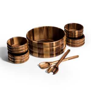 7 Piece - Extra Large Acacia Wood Salad Bowl Set with Servers