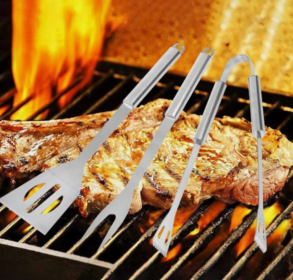 3 Piece Stainless Steel BBQ Grill Utensils Set