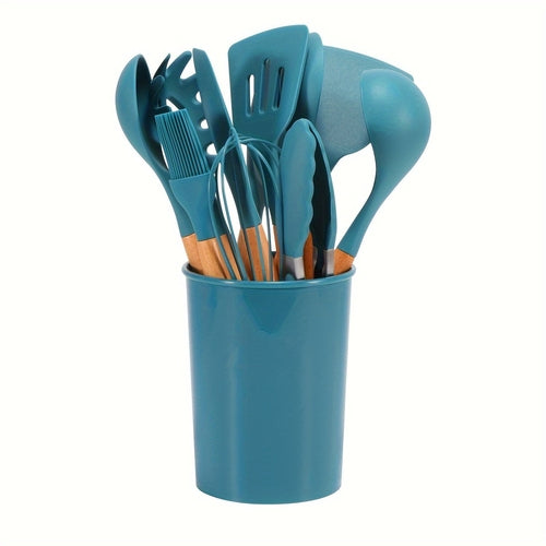 12 Piece Grey Silicone Kitchen Utensil Set with Holder
