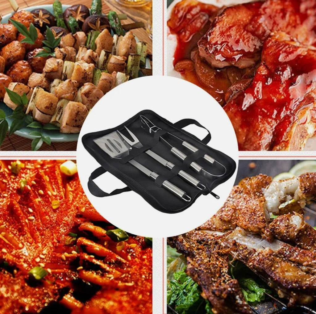 3 Piece Stainless Steel BBQ Grill Utensils Set
