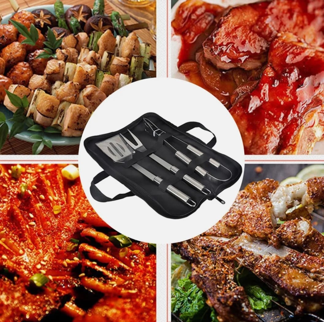 3 Piece Stainless Steel BBQ Grill Utensils Set
