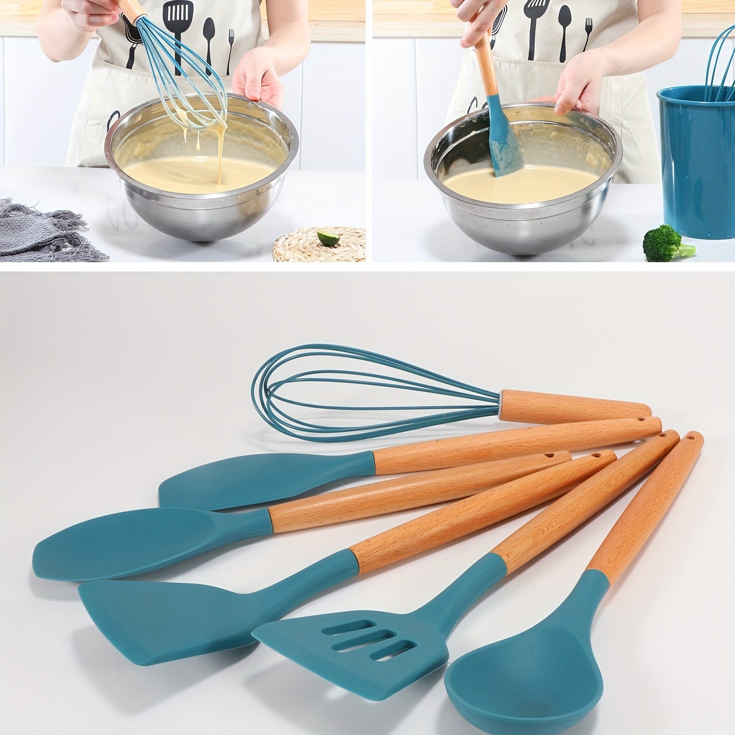 12 Piece Grey Silicone Kitchen Utensil Set with Holder