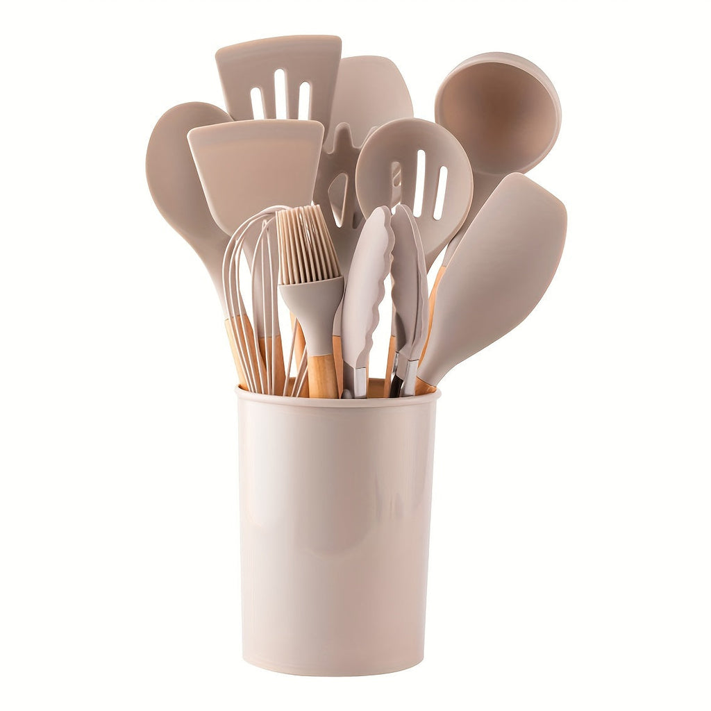 12 Piece Grey Silicone Kitchen Utensil Set with Holder