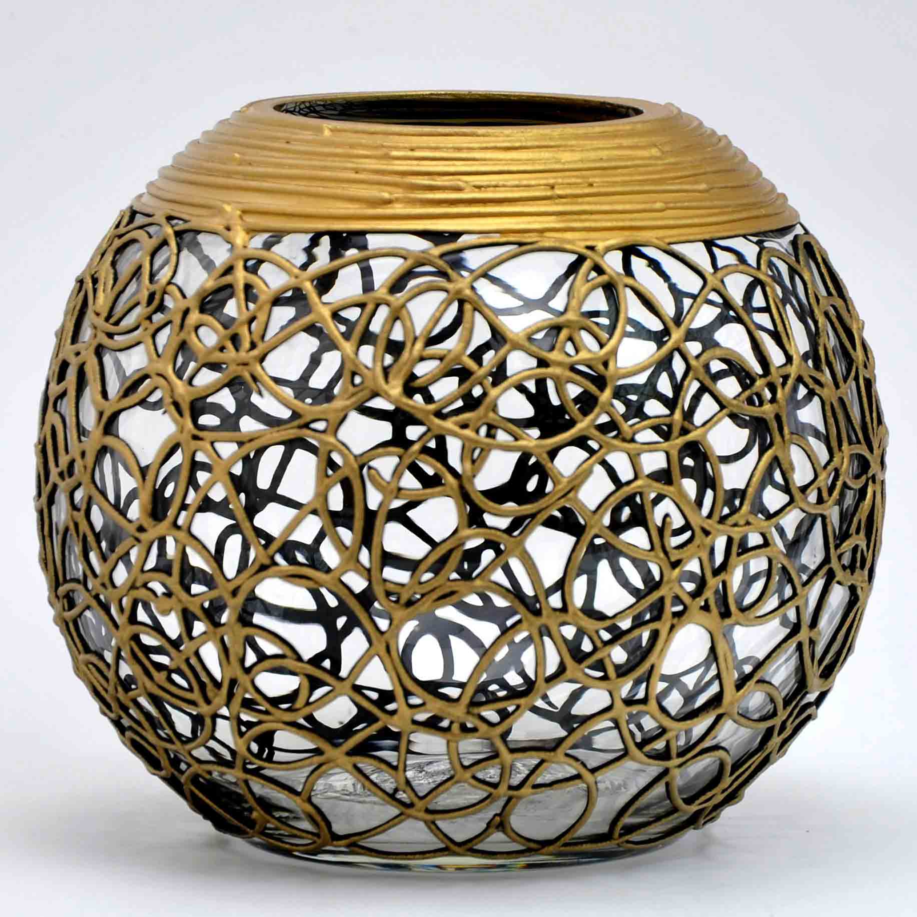 Handpainted Glass Vase | Gold Infinity | Painted Pink Flowers Art Glas