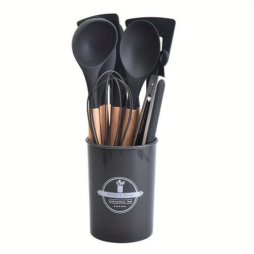 12 Piece Grey Silicone Kitchen Utensil Set with Holder