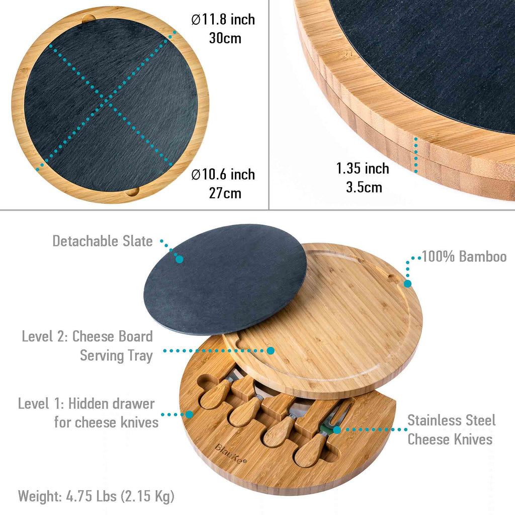 12 Inch Round Bamboo Charcuterie Set and Removable Slate