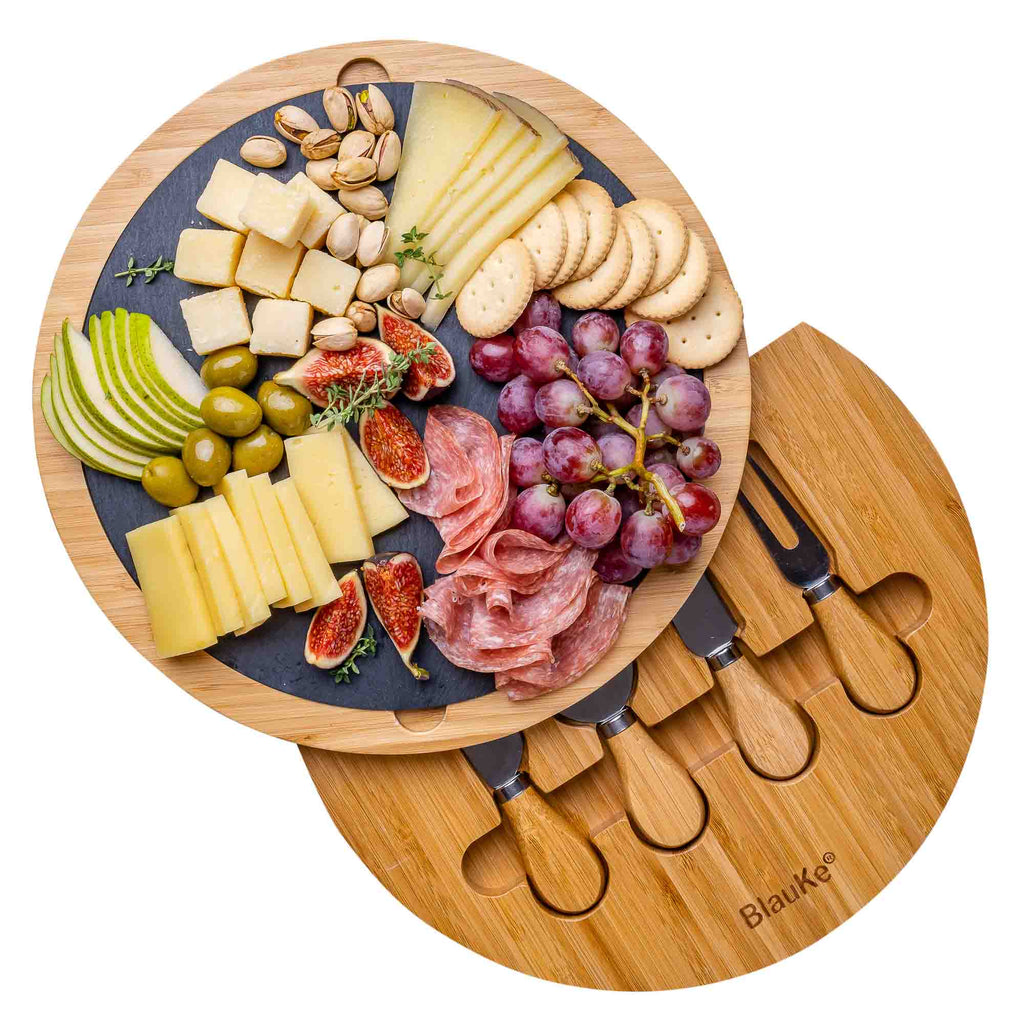 12 Inch Round Bamboo Charcuterie Set and Removable Slate