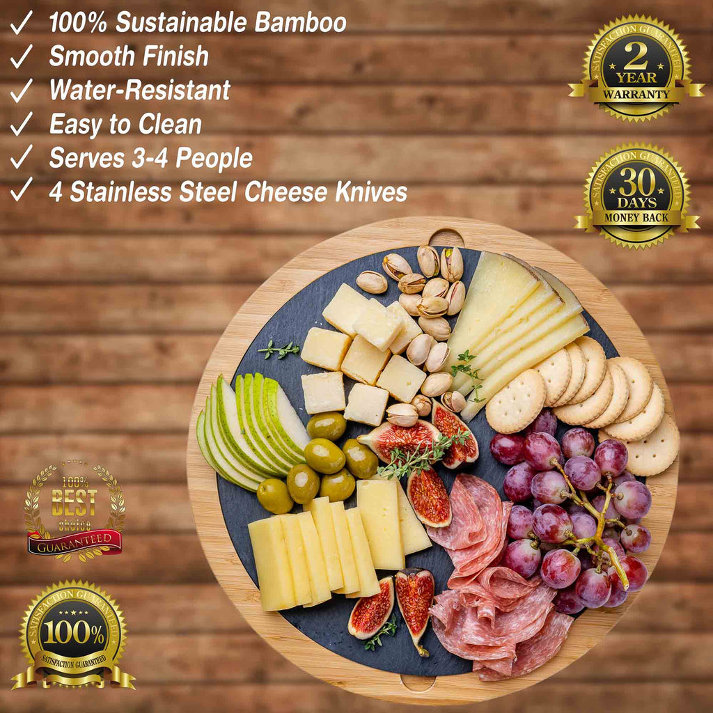 12 Inch Round Bamboo Charcuterie Set and Removable Slate