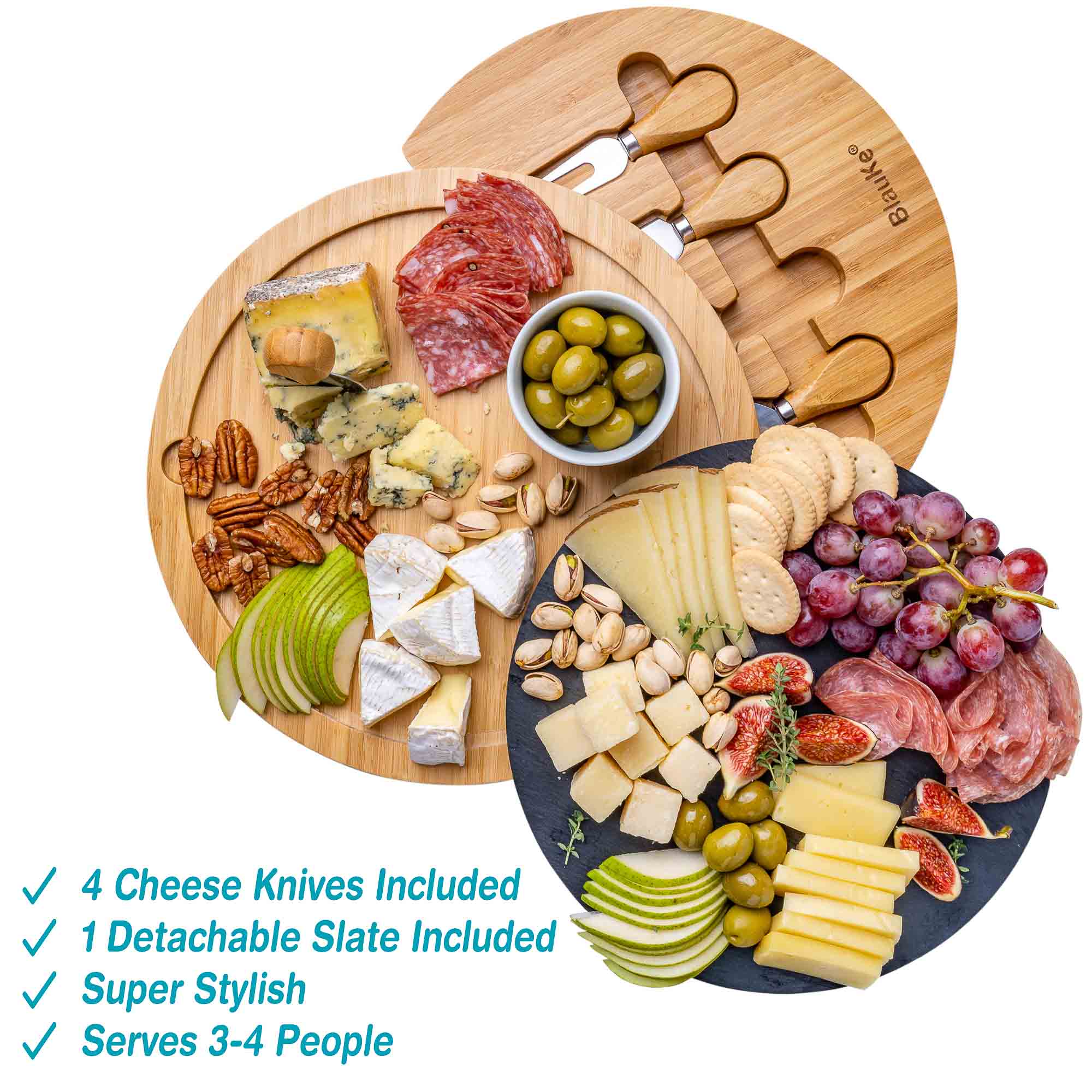12 Inch Round Bamboo Charcuterie Set and Removable Slate