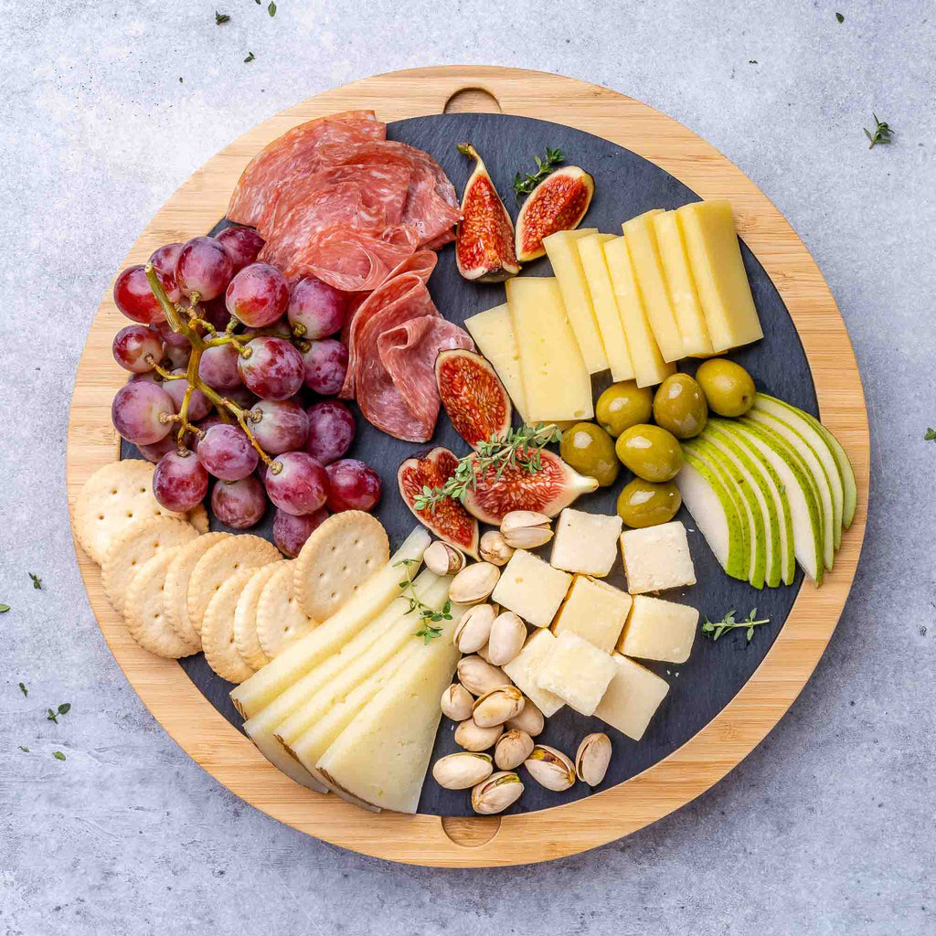 12 Inch Round Bamboo Charcuterie Set and Removable Slate