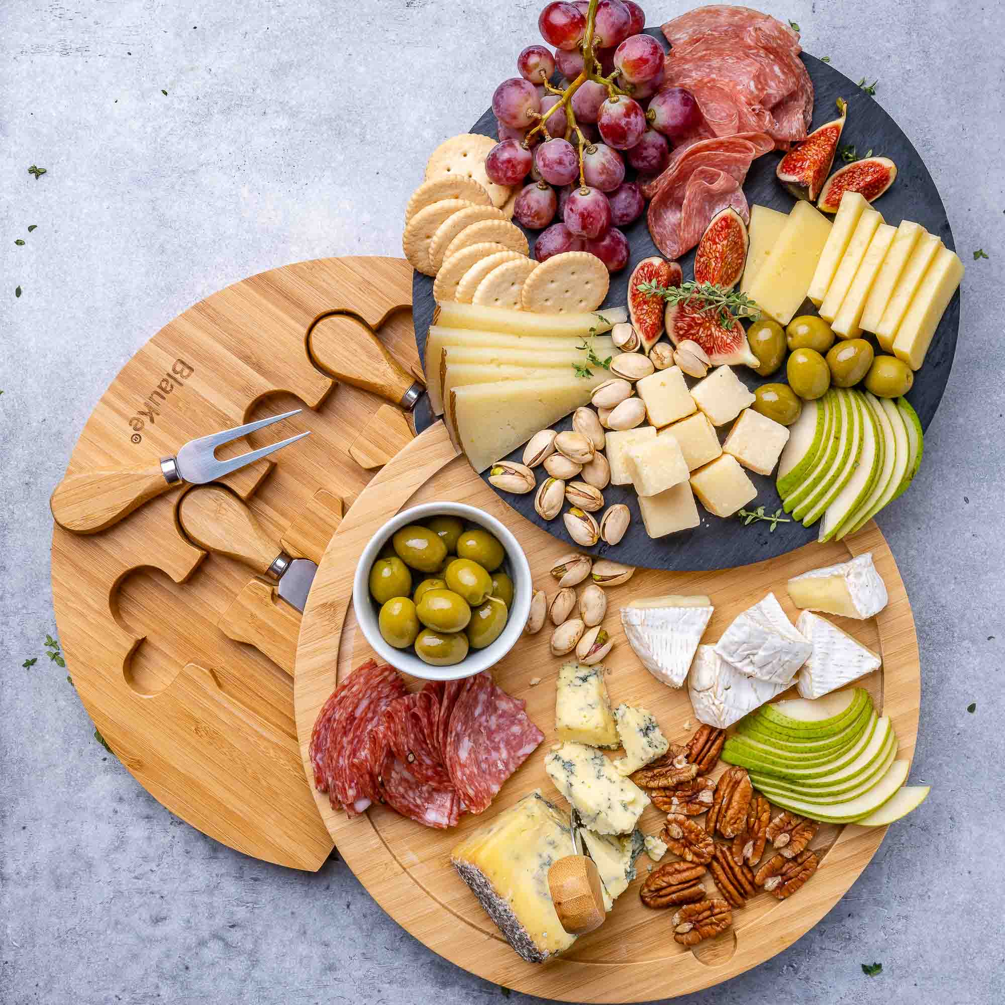 12 Inch Round Bamboo Charcuterie Set and Removable Slate