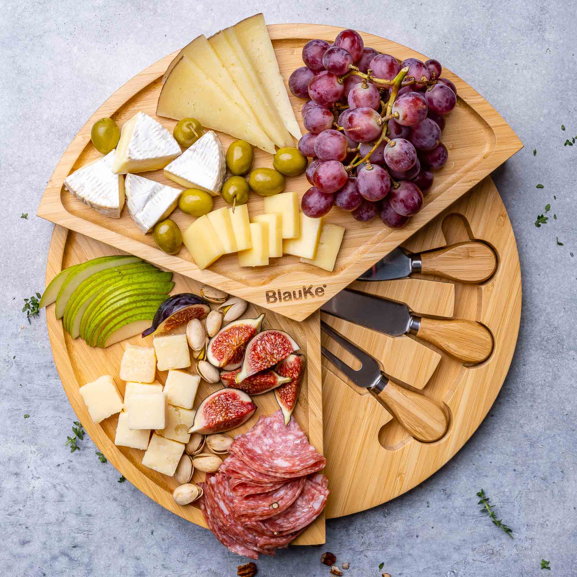 14 Inch Swiveling Bamboo Charcuterie Set