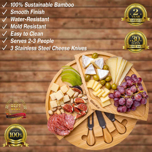 14 Inch Swiveling Bamboo Charcuterie Set
