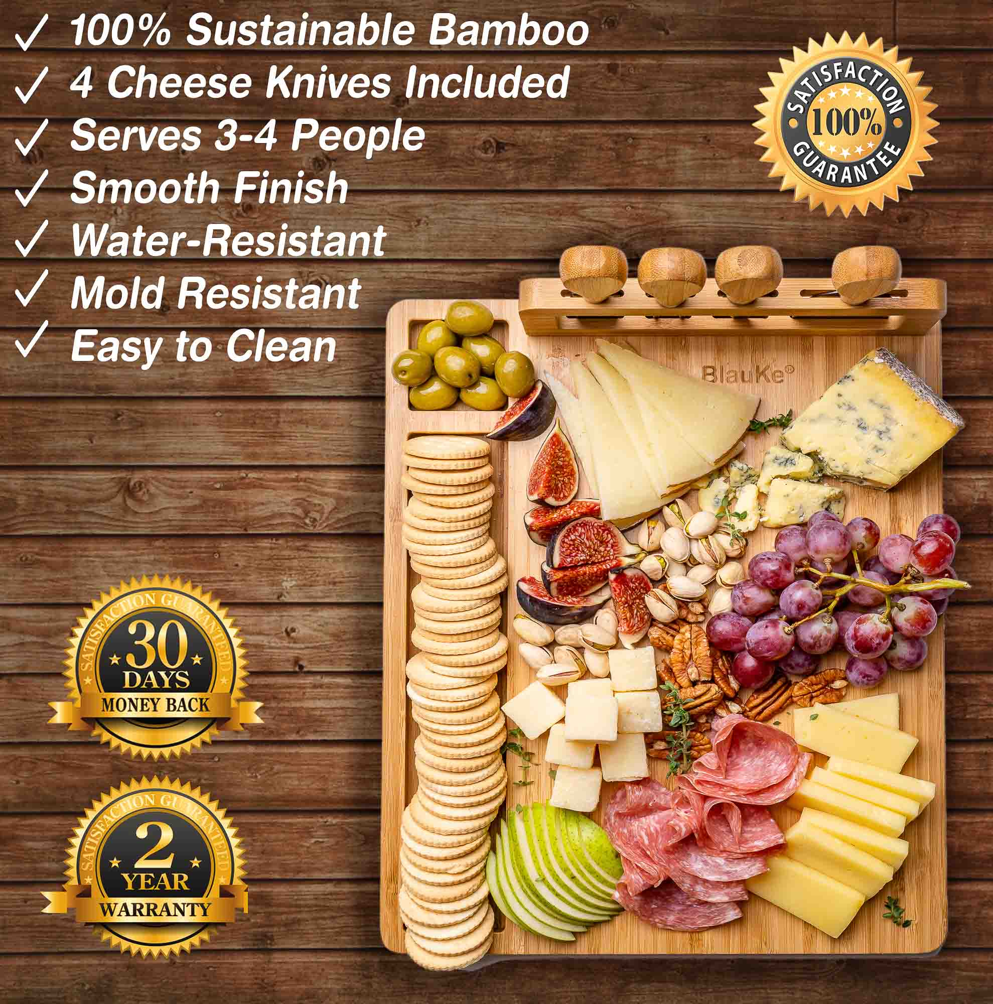 14x11 Inch Bamboo Charcuterie Set
