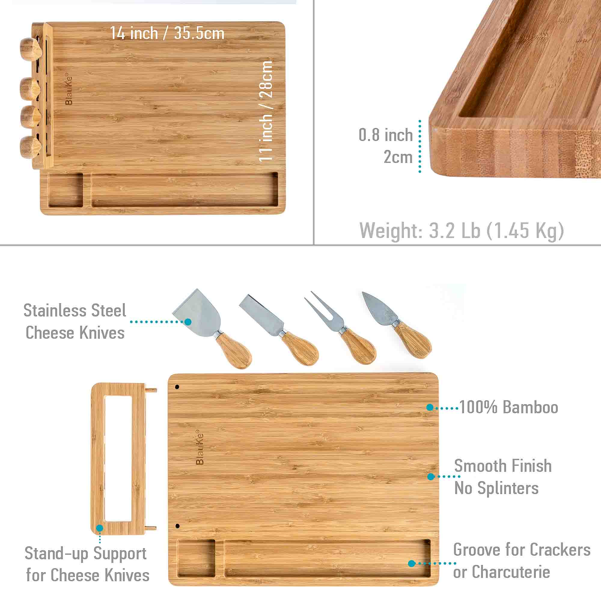14x11 Inch Bamboo Charcuterie Set