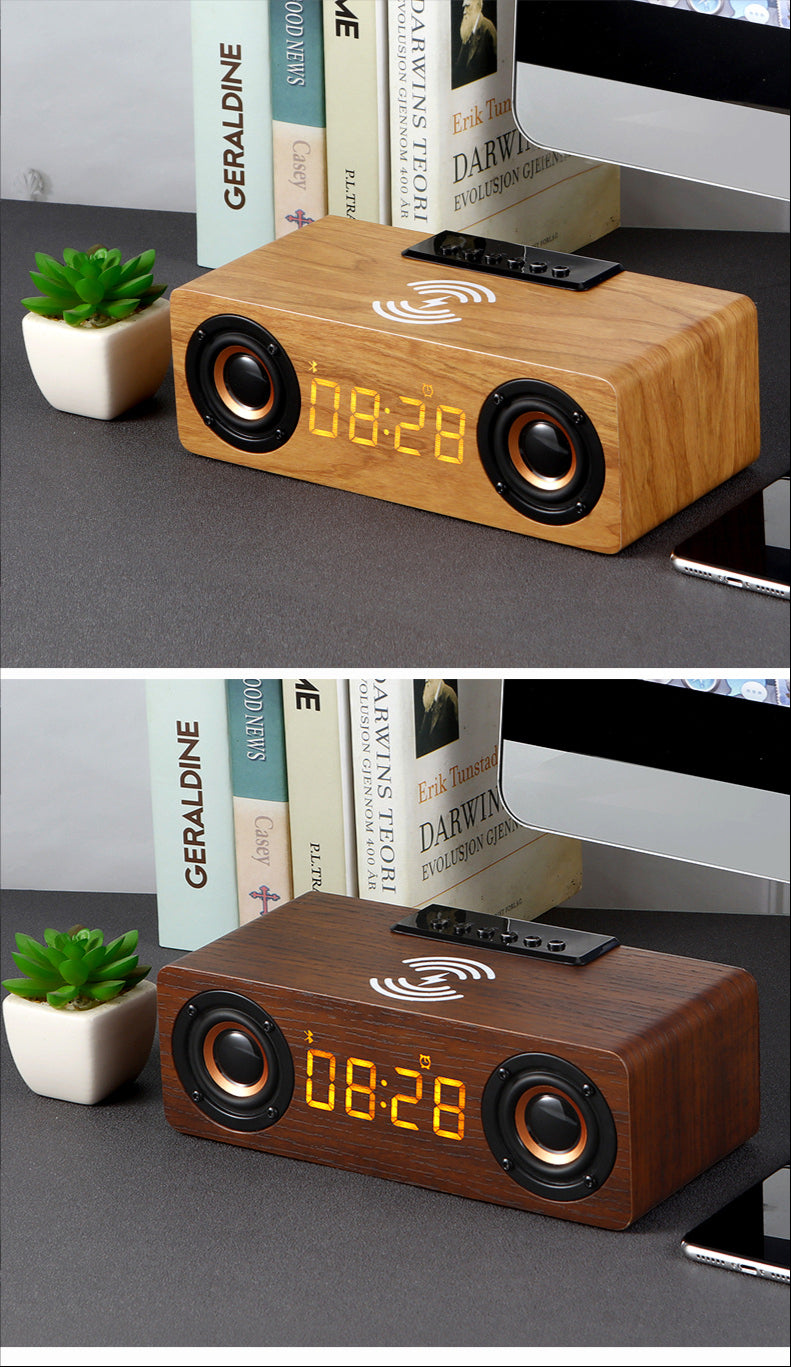 Amazing 4-in-1 Wooden Retro Wireless Charger / Bluetooth Speaker / Alarm Clock / Radio