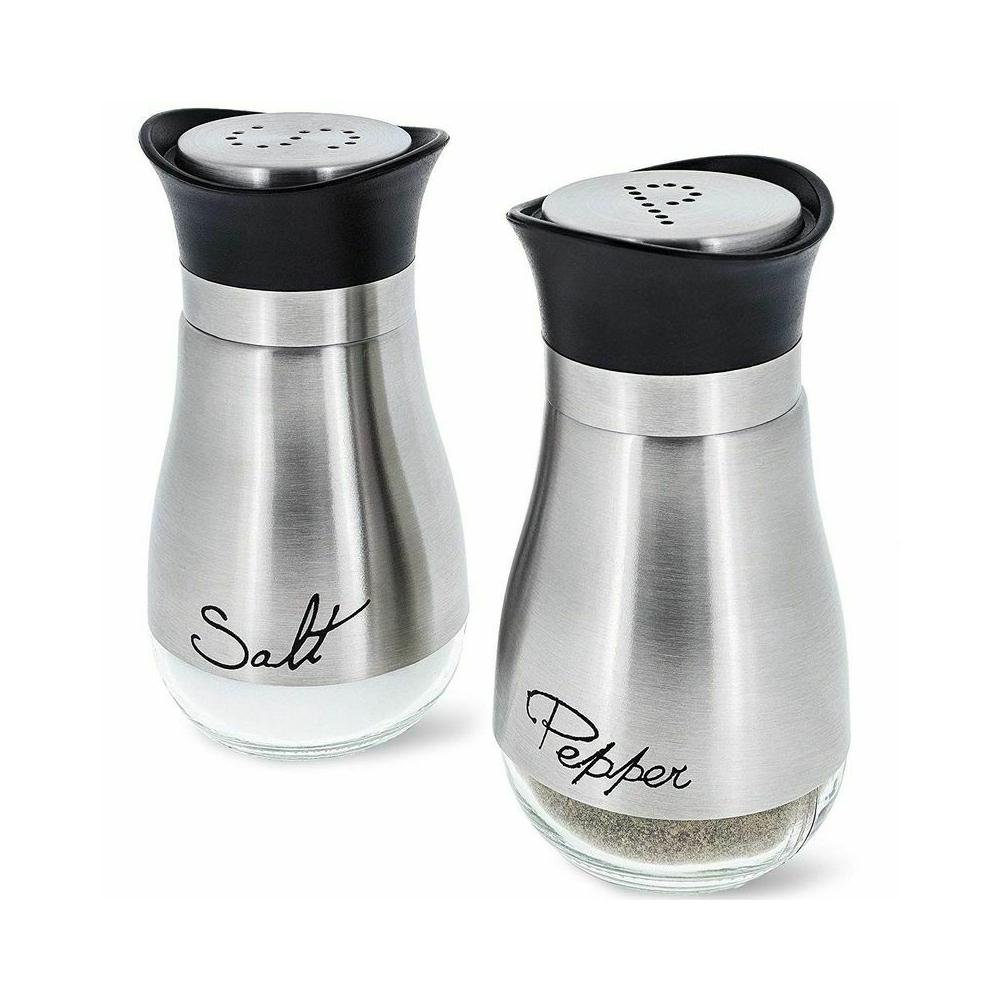 Salt and Pepper Shakers - Stainless Steel Glass Set