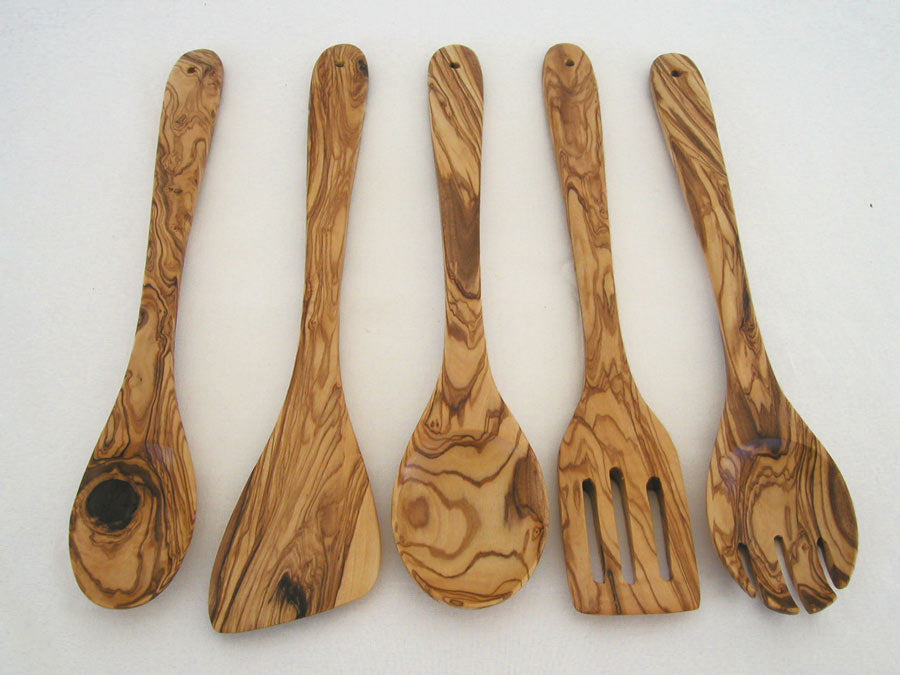 Olive Wood Kitchen Server Set - 5 piece