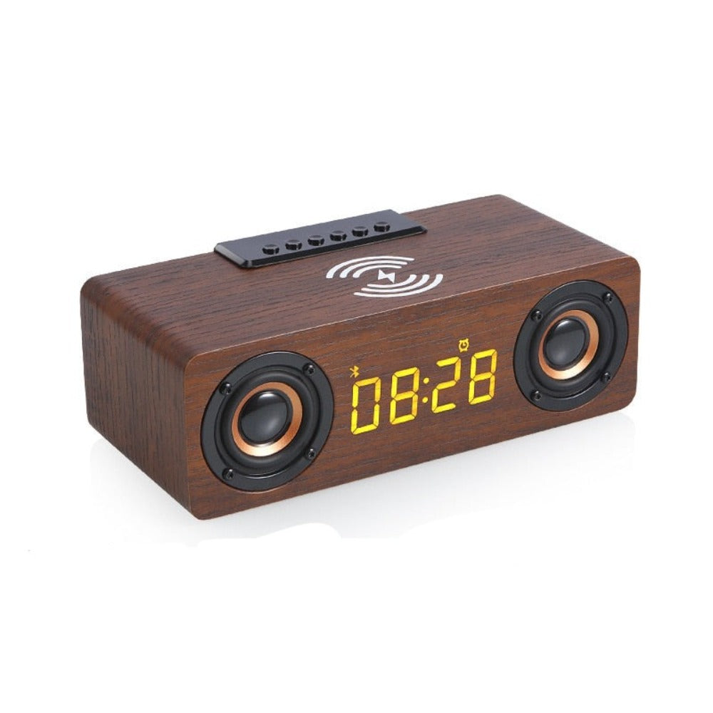 Amazing 4-in-1 Wooden Retro Wireless Charger / Bluetooth Speaker / Alarm Clock / Radio