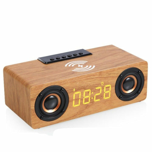 Amazing 4-in-1 Wooden Retro Wireless Charger / Bluetooth Speaker / Alarm Clock / Radio