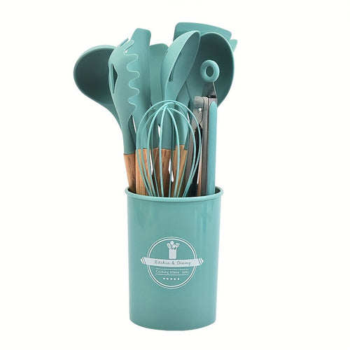 12 Piece Grey Silicone Kitchen Utensil Set with Holder