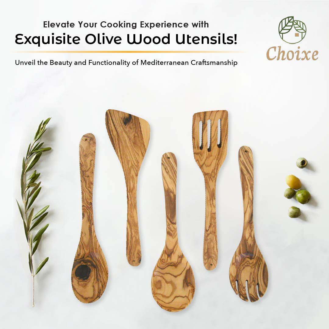 Olive Wood Kitchen Server Set - 5 piece