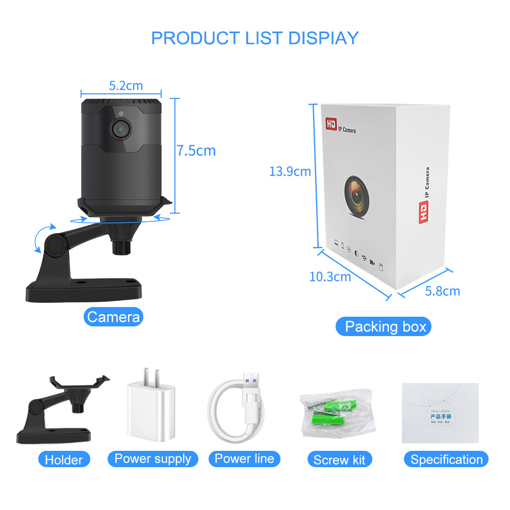 HD 2MP 1080P Mini Wifi Night Vision Camera