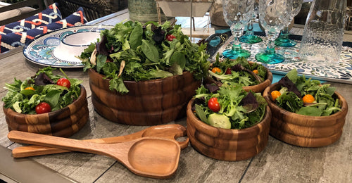 7 Piece - Extra Large Acacia Wood Salad Bowl Set with Servers