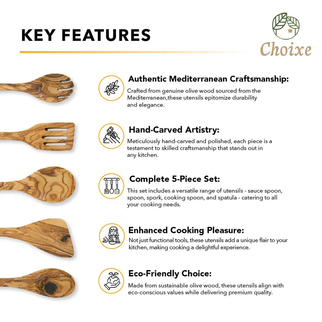 Olive Wood Kitchen Server Set - 5 piece