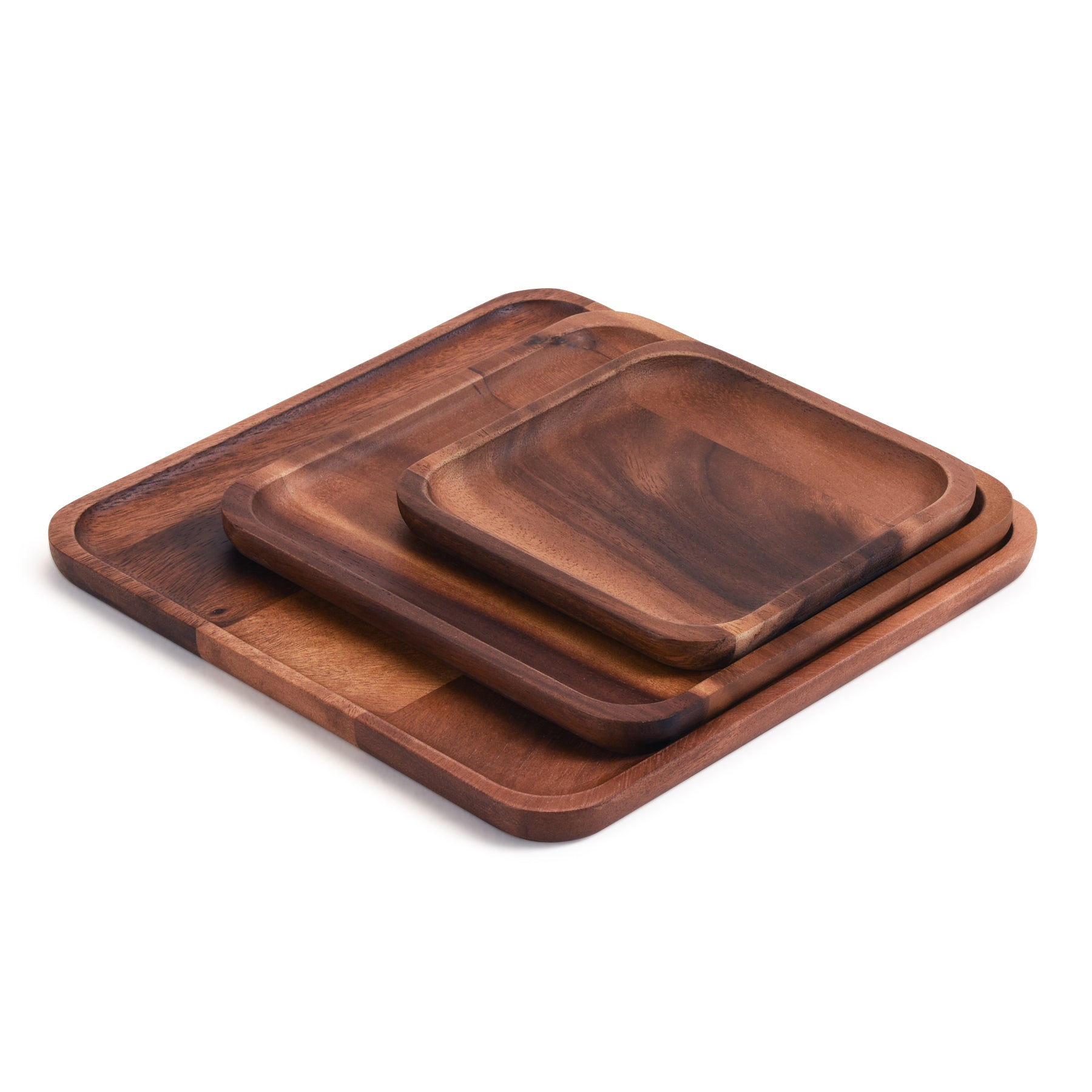 Acacia Wood Square Plates - set of 3