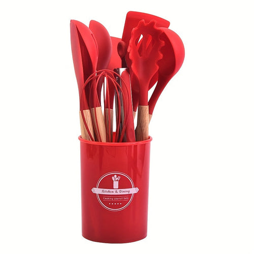 12 Piece Grey Silicone Kitchen Utensil Set with Holder