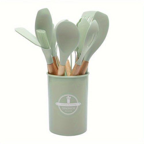 12 Piece Grey Silicone Kitchen Utensil Set with Holder