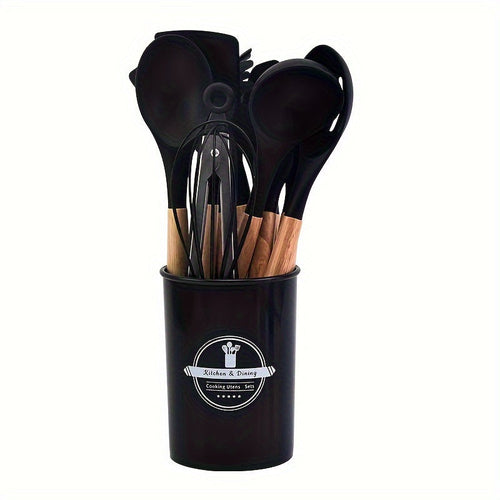 12 Piece Grey Silicone Kitchen Utensil Set with Holder