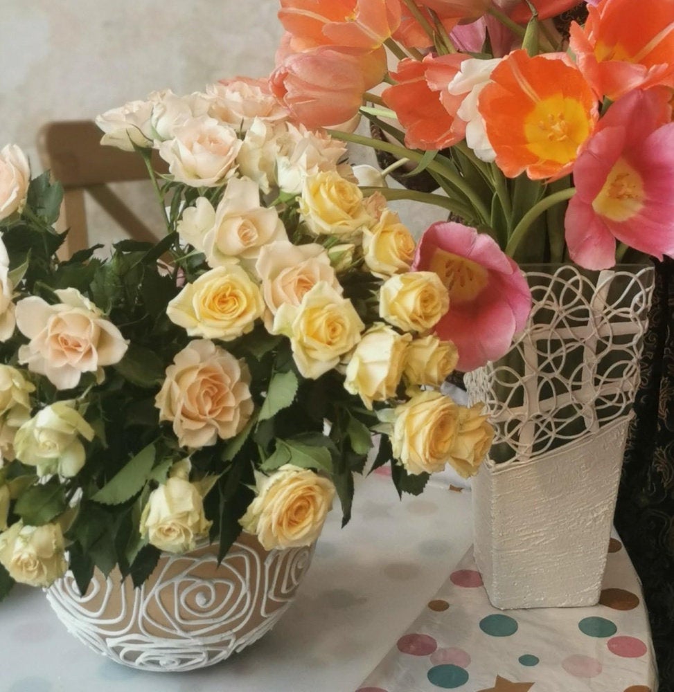Handpainted Glass Vase for Flowers | Painted Orange Art Glass Round Va
