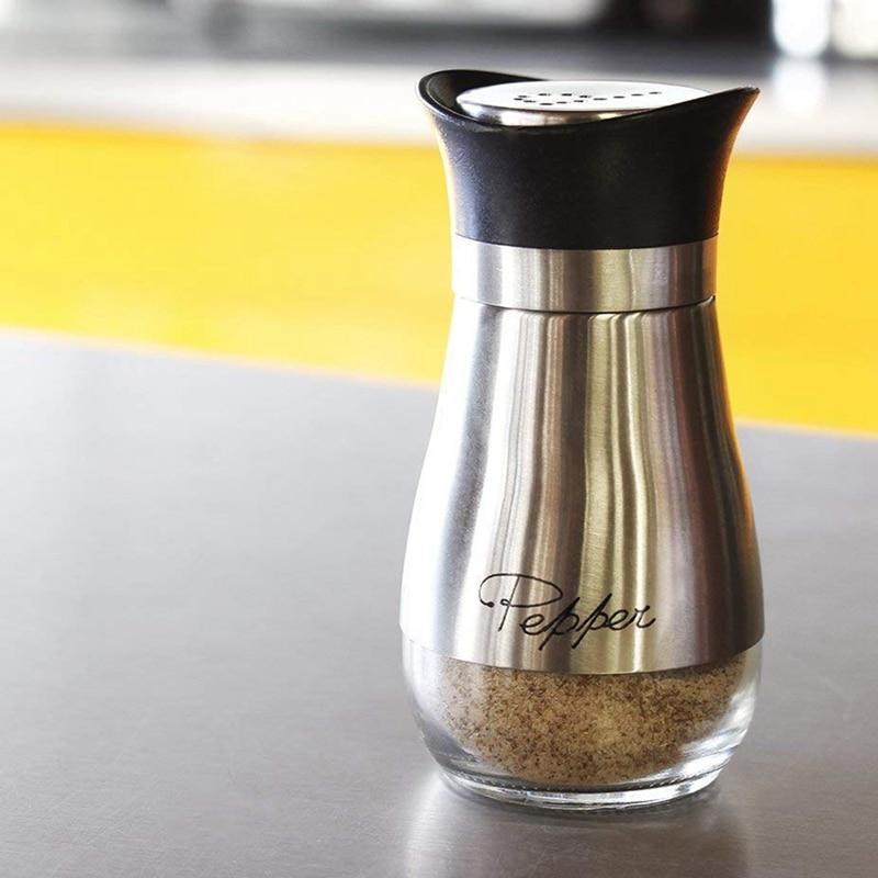 Salt and Pepper Shakers - Stainless Steel Glass Set