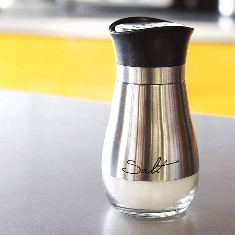 Salt and Pepper Shakers - Stainless Steel Glass Set