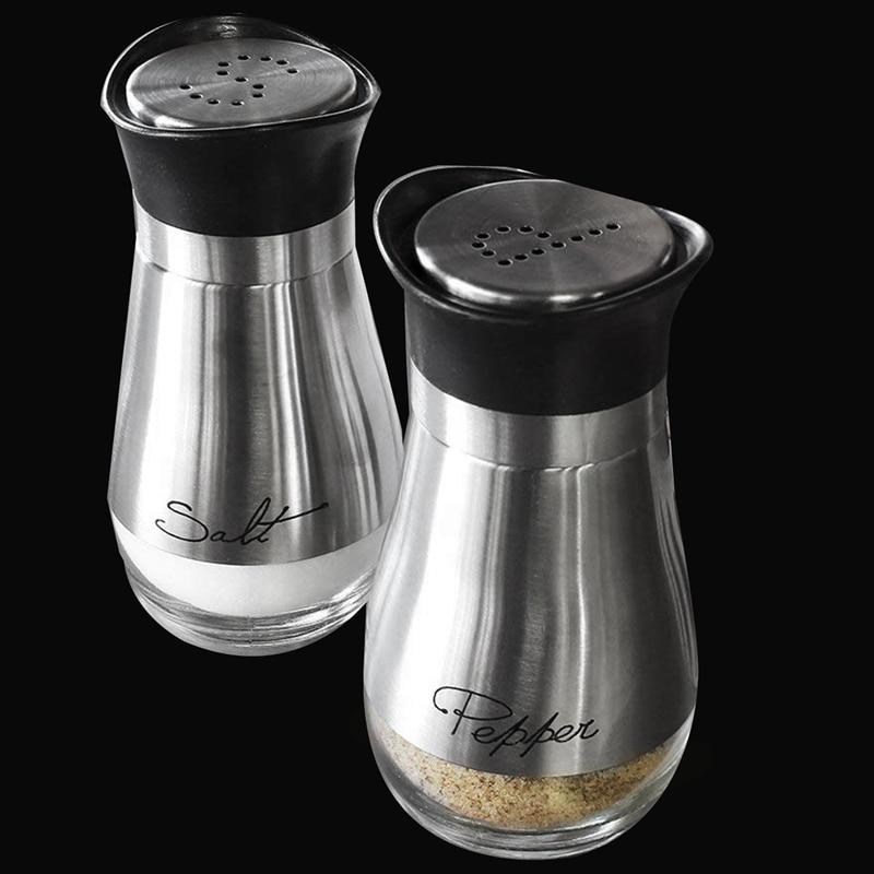Salt and Pepper Shakers - Stainless Steel Glass Set